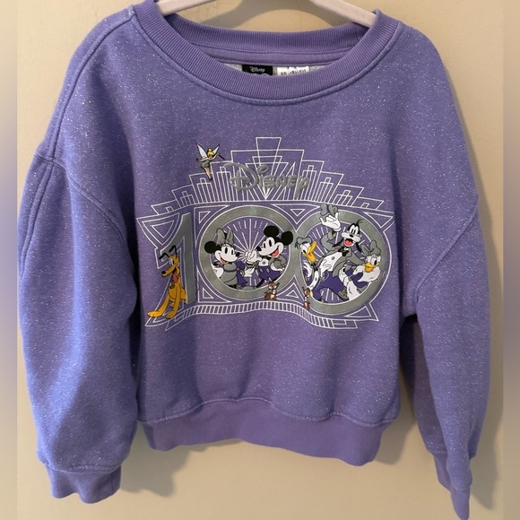 Disney Parks Girls 100th Anniversary Mickey Mouse Glitter Sweatshirt 5/6 - Picture 1 of 5